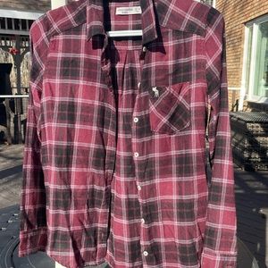Maroon and black plaid button up